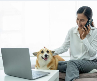 business woman with dog